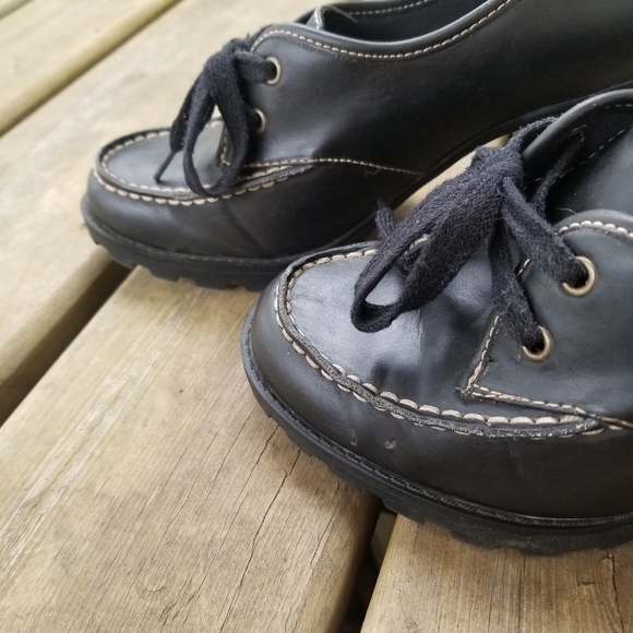 Vintage 90s y2k Lower East Side Black Chunky Heel Lug Sole Laced Oxfords 8.5 - Picture 6 of 8